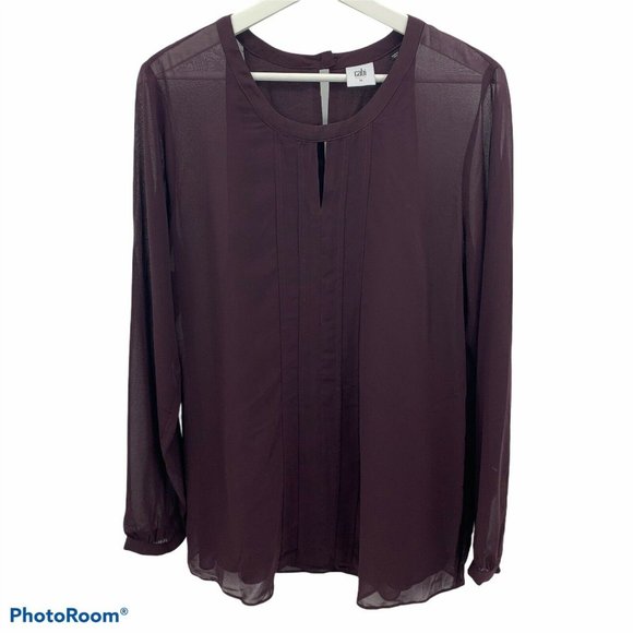 CAbi Entice Sheer Plum Blouse Top Long Sleeve Lg - Picture 2 of 11